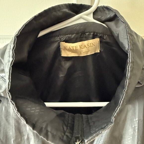 Kate Kasin hooded zipup windbreaker, packable, size L, black, EUC - Picture 5 of 7